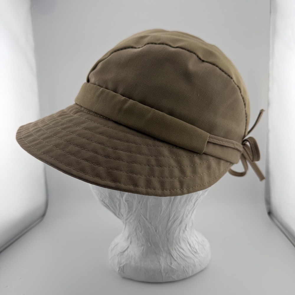 Vintage United Hatters Made in USA Tan Khaki Bucket Sun Hat Ribbon Tie Small Med
